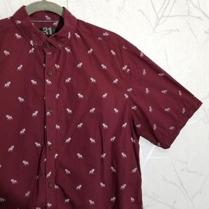 Le 31 Maroon Moose Novelty Print Semi Fit Short Sleeve Shirt